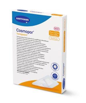 Пов’язка плівкова прозора з абсорбуючою подушечкою Cosmopor® Transparent 5см x 7,2см  5шт/упаковка