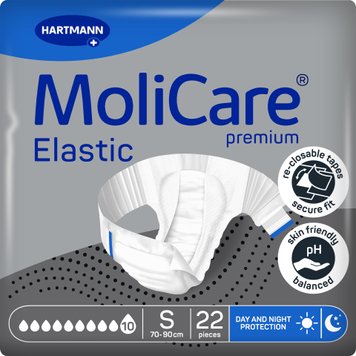 Підгузки нічні MoliCare Premium Elastic 10 крапель розмір S, для дорослих, які страждають на нетримання, 22шт/пак