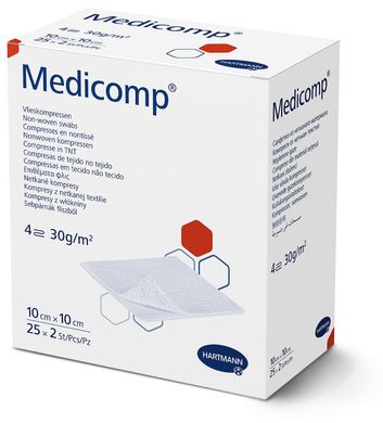 Серветка з нетканого матеріалу Medicomp® / Медікомп 10см х 10см, 2шт. в пакунку