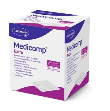 Серветки з нетканого матеріалу Medicomp&reg; extra 7,5см х 7,5см, 2шт. в пакунку