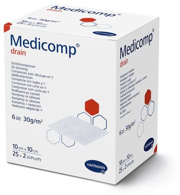 Серветки з нетканого матеріалу з надрізом Medicomp® drain / Медікомп дрейн 10см x 10см, 2шт. в пакунку