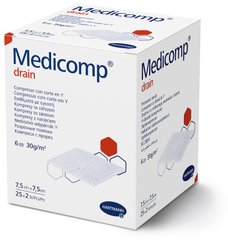Серветки з нетканого матеріалу з надрізом Medicomp® drain / Медікомп дрейн 7,5см x 7,5см, 2шт. в пакунку